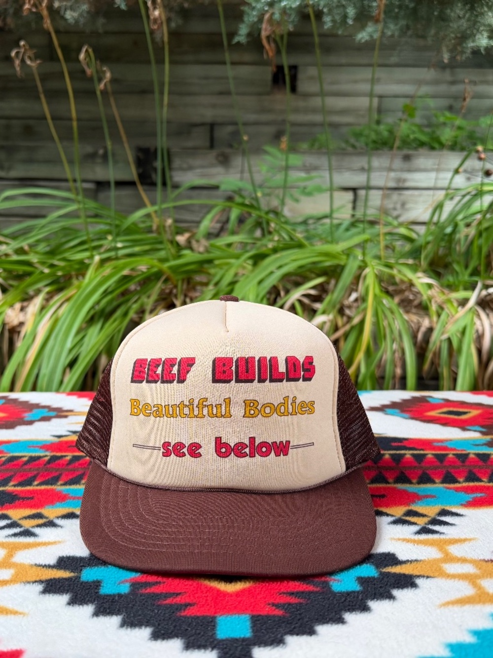 Vintage Beef Builds Beautiful Bodies Funny Beef Promo Trucker Snapback Hat